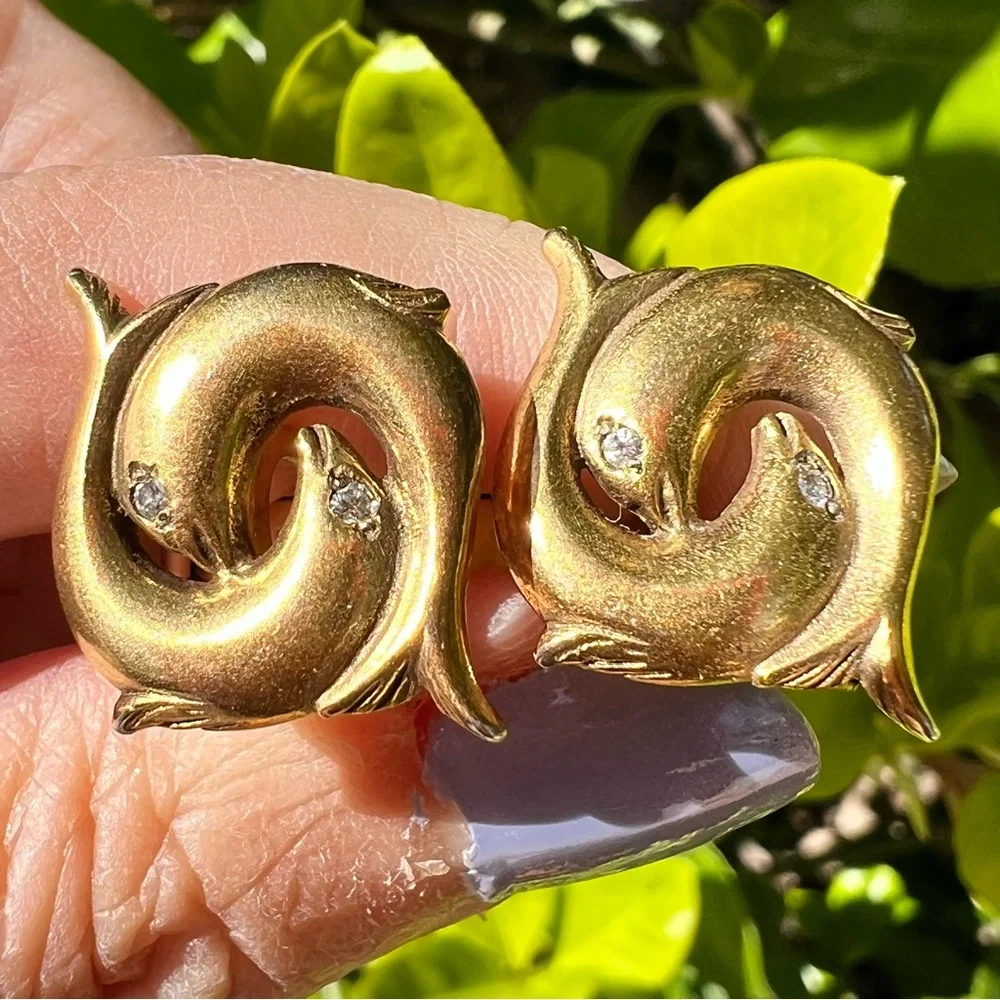 Vintage Gold Filled Diamond Fish Cufflinks